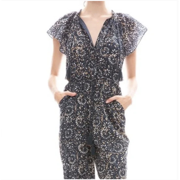 Ulla Johnson Terra Jumpsuit 6 Azul Blue Floral Ruffle Boho. Excellent condition. - Picture 3 of 10